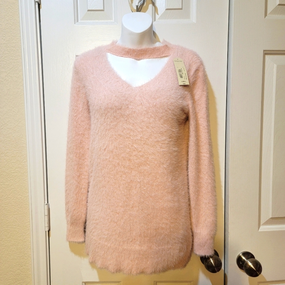 NWT Arizona Jean Furry Pale Pink Cut Out Sweater
